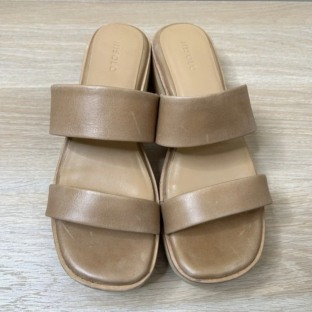 Nisolo Sandals Womens 6 Ellie All Day Clog Almond Leather Strap Open Toe Wooden